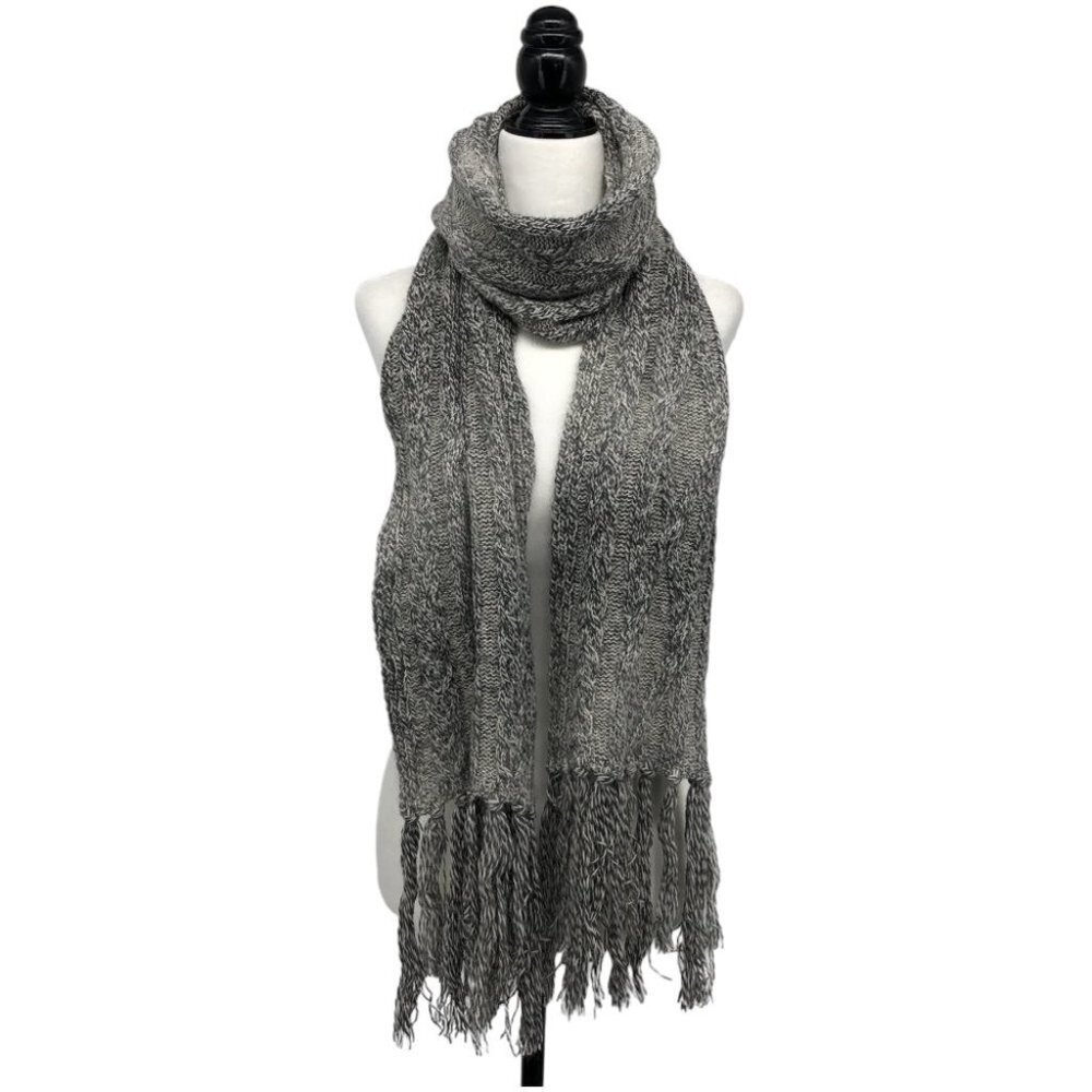 Kuna Light Grey Rectangular Knit Alpaca Scarf with Tassels